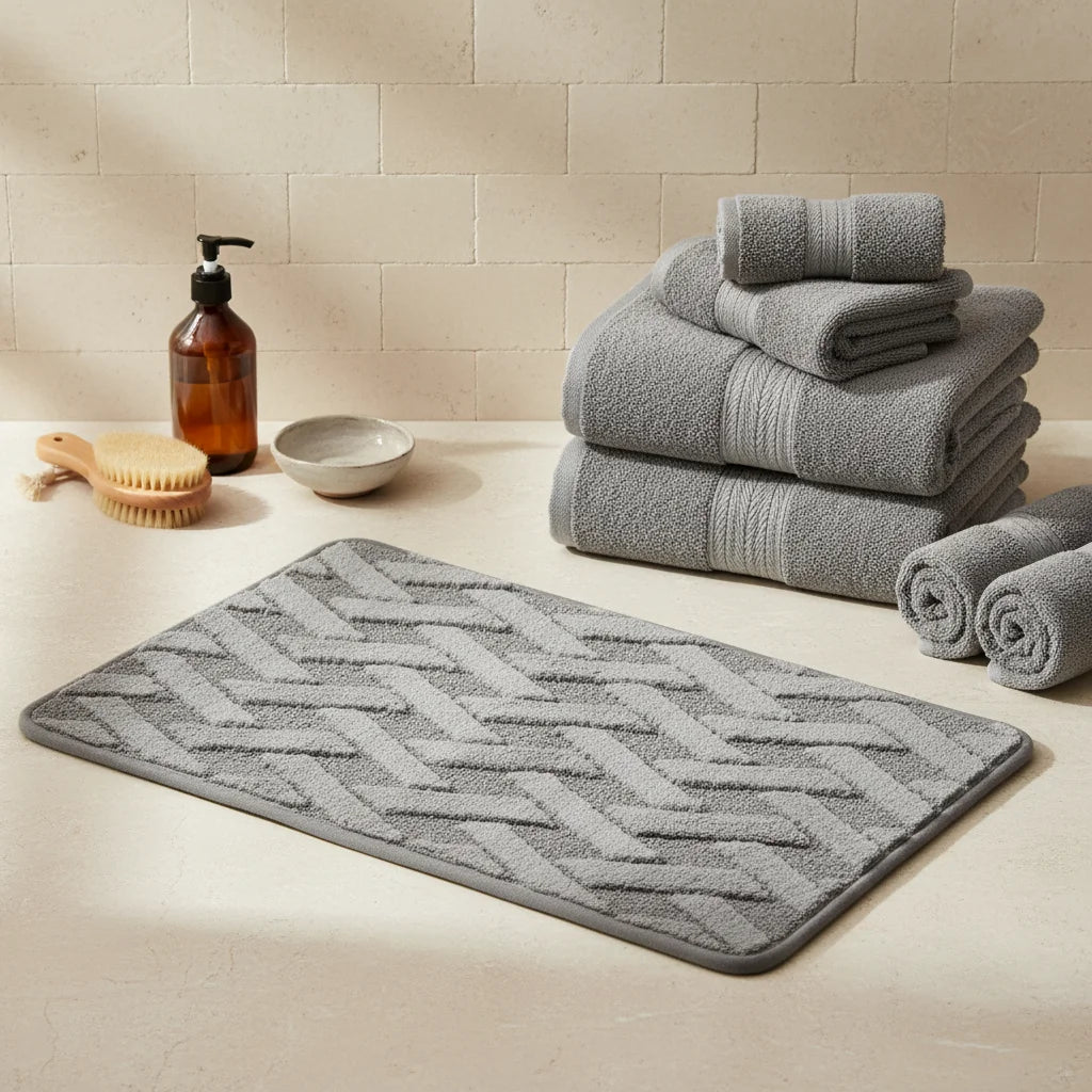 Tapis de Bain Motif Géométrique Gris Minéral