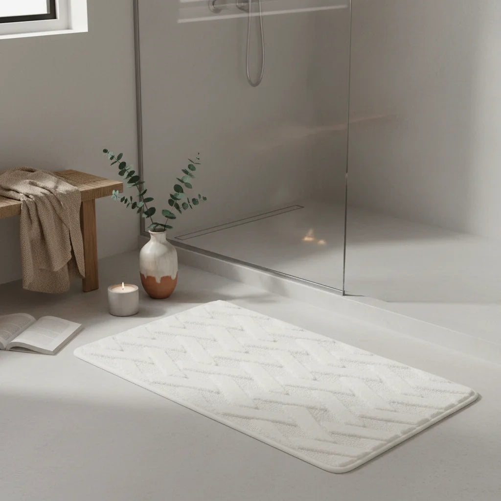 Tapis de Bain Motif Géométrique Écru Doux