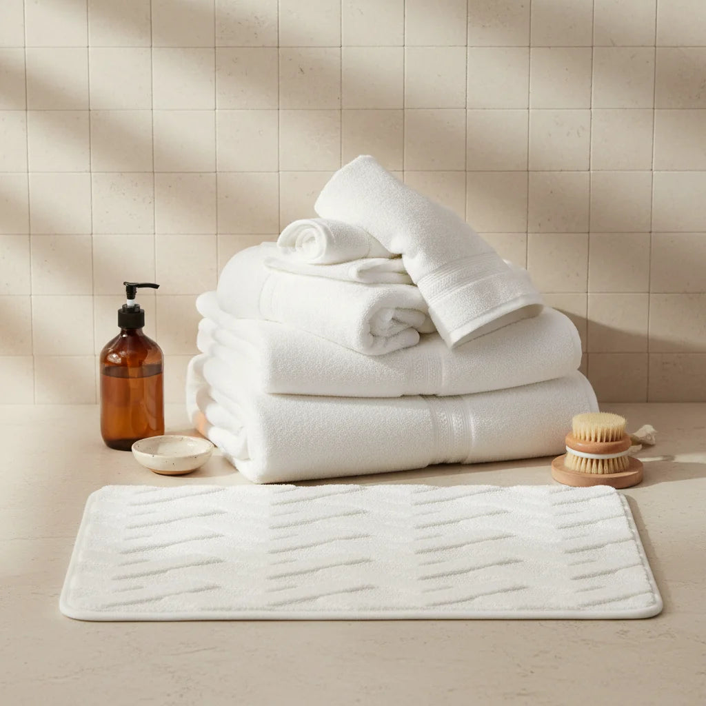 Tapis de Bain Motif Géométrique Écru Doux