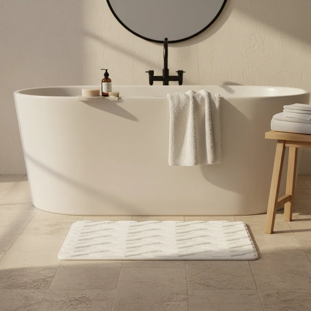Tapis de Bain Motif Géométrique Écru Doux