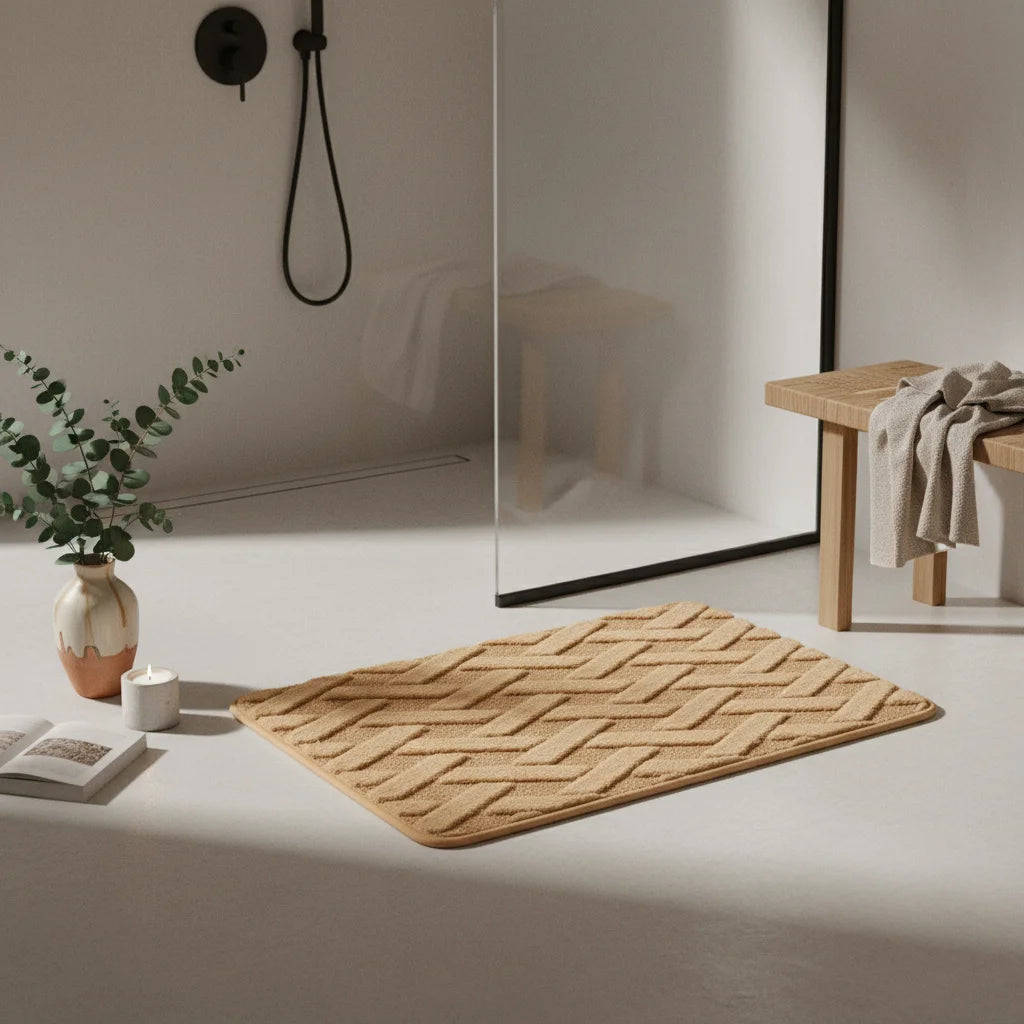 Tapis de Bain Motif Géométrique Sable Chaud