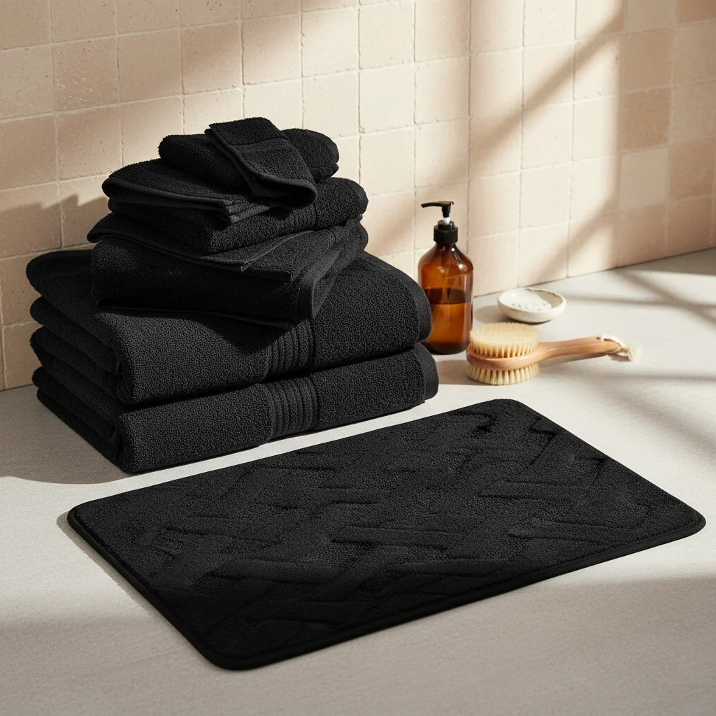 Tapis de Bain Motif Géométrique Noir Intense