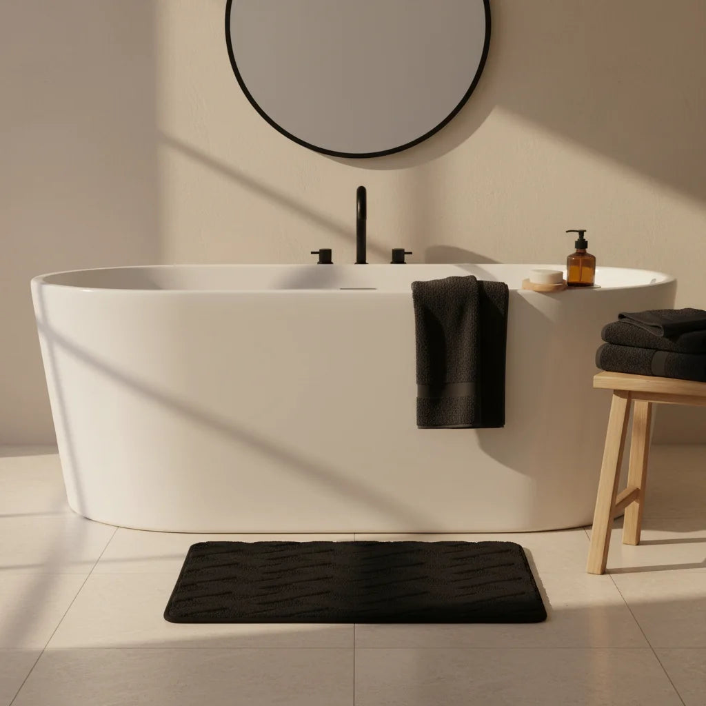 Tapis de Bain Motif Géométrique Noir Intense