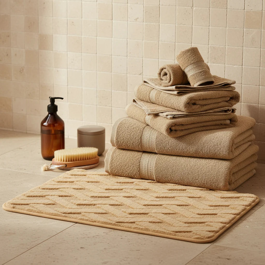 Tapis de Bain Motif Géométrique Sable Chaud