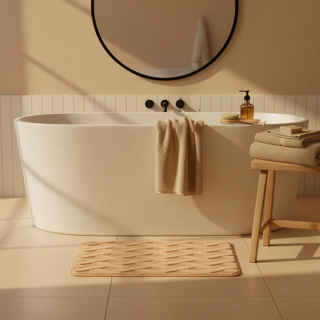 Tapis de Bain Motif Géométrique Sable Chaud