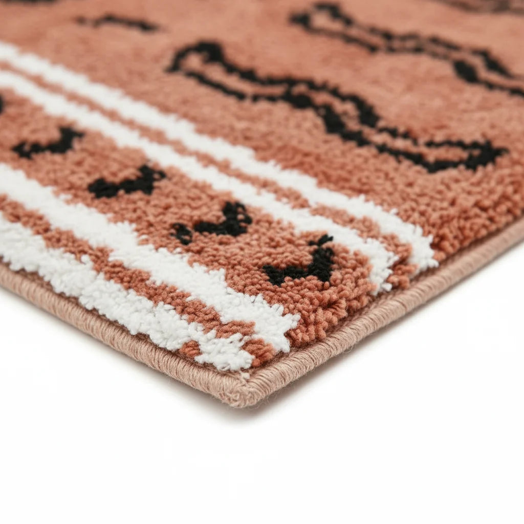 Tapis de Bain Motif Tigré Ethnique Brique