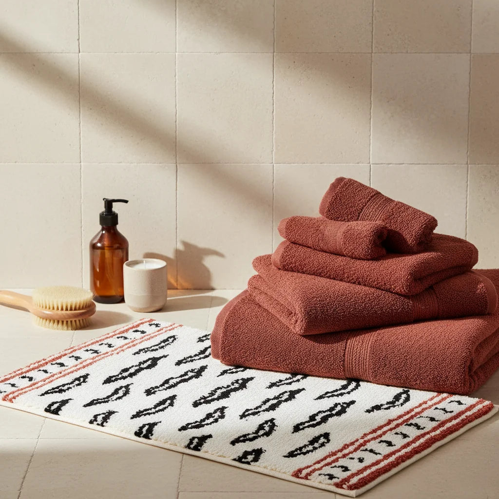 Tapis de Bain Motif Tigré Ethnique Écru