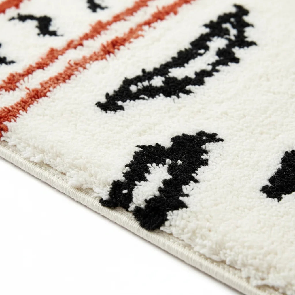 Tapis de Bain Motif Tigré Ethnique Écru