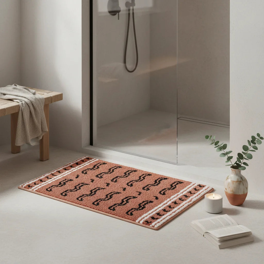 Tapis de Bain Motif Tigré Ethnique Brique