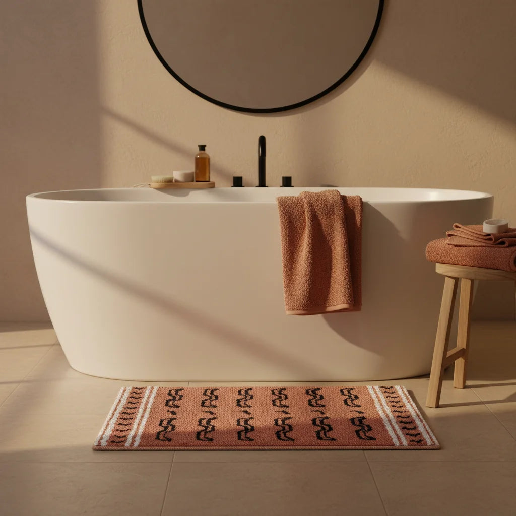 Tapis de Bain Motif Tigré Ethnique Brique