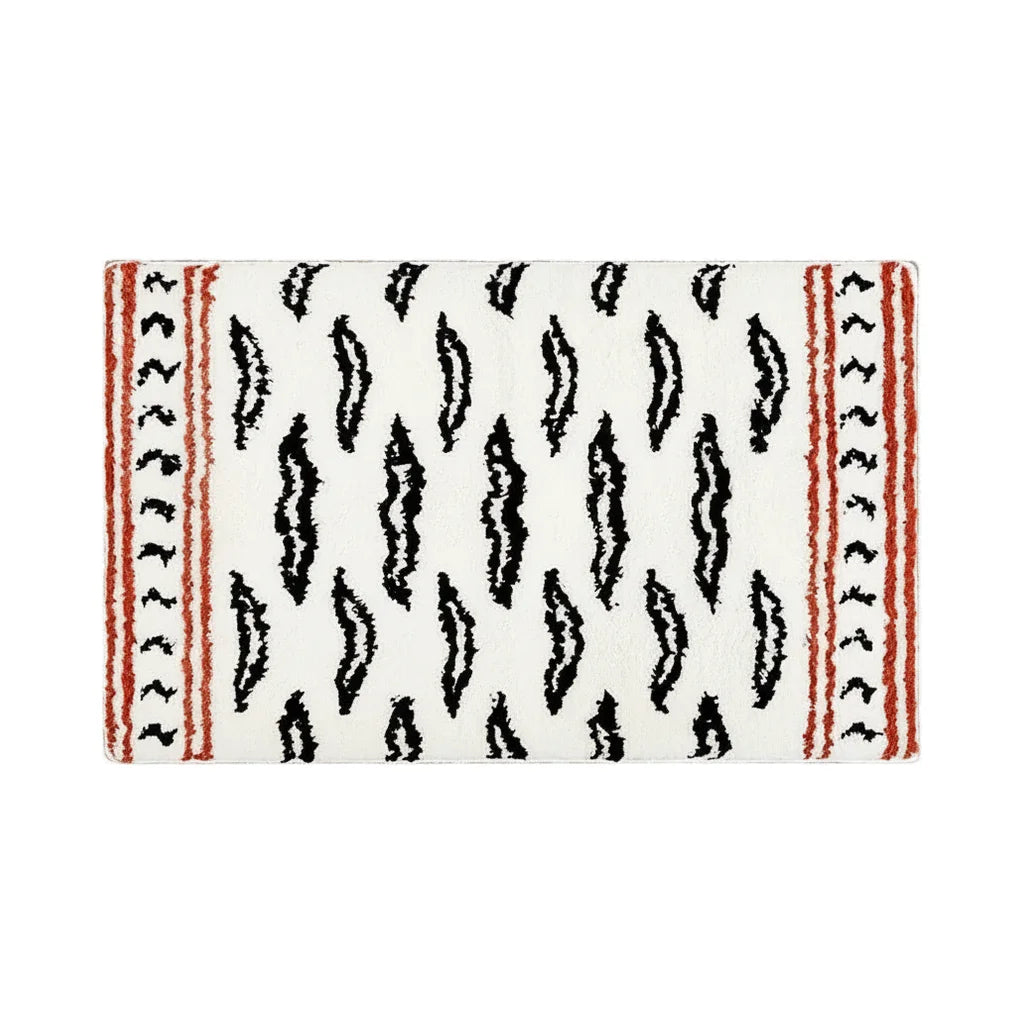 Tapis de Bain Motif Tigré Ethnique Écru