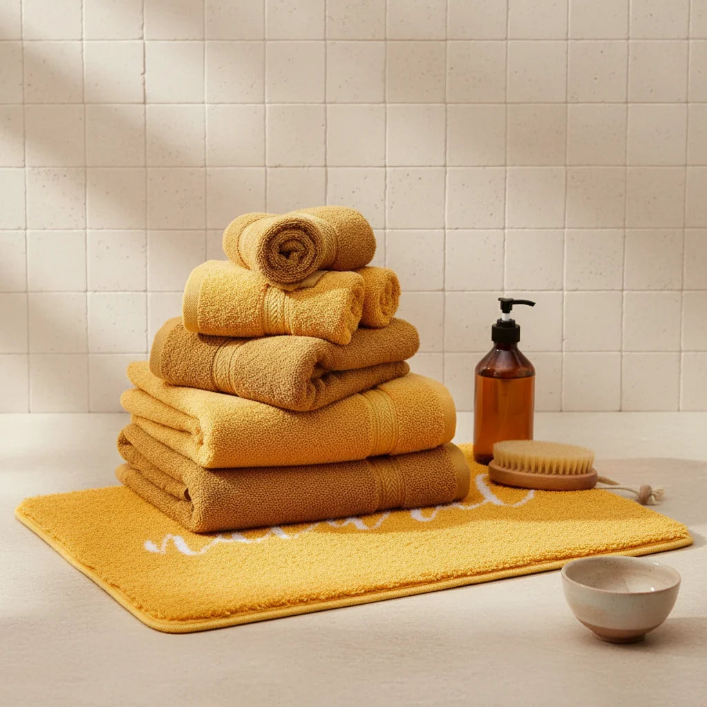 Tapis de Bain Natural Jaune Moutarde