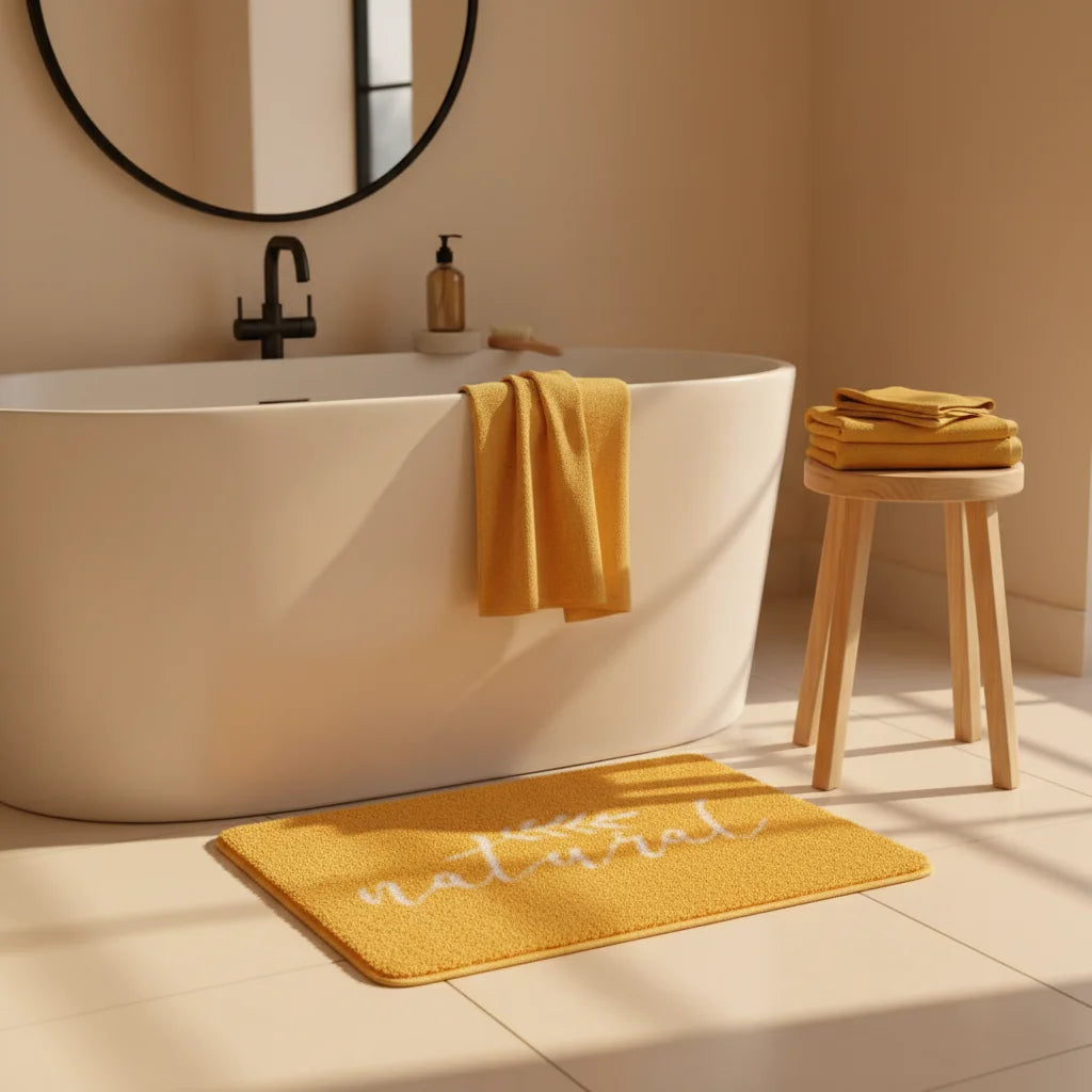 Tapis de Bain Natural Jaune Moutarde