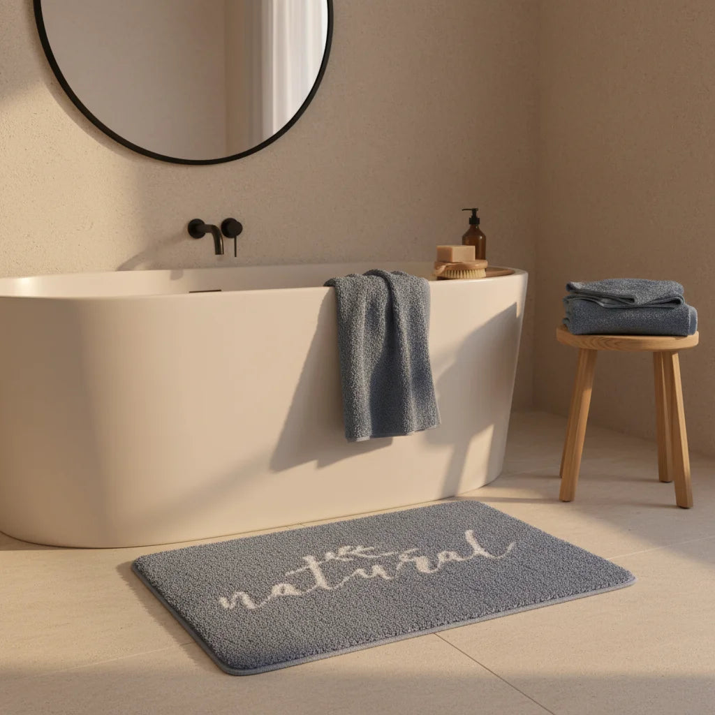 Tapis de Bain Natural Bleu Ardoise