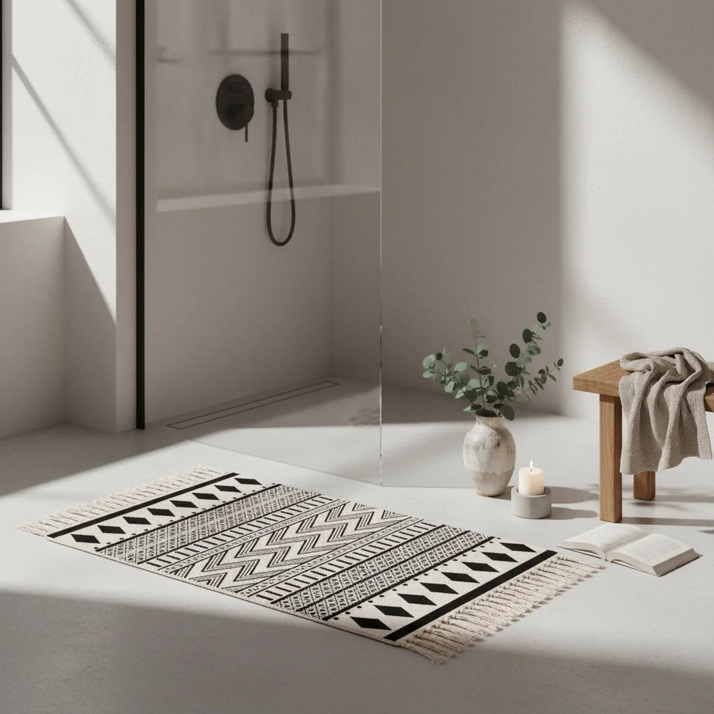 Tapis de Bain Noir à Motif