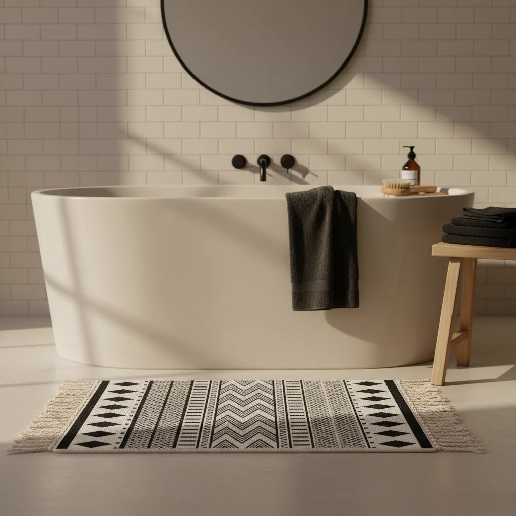 Tapis de Bain Noir à Motif