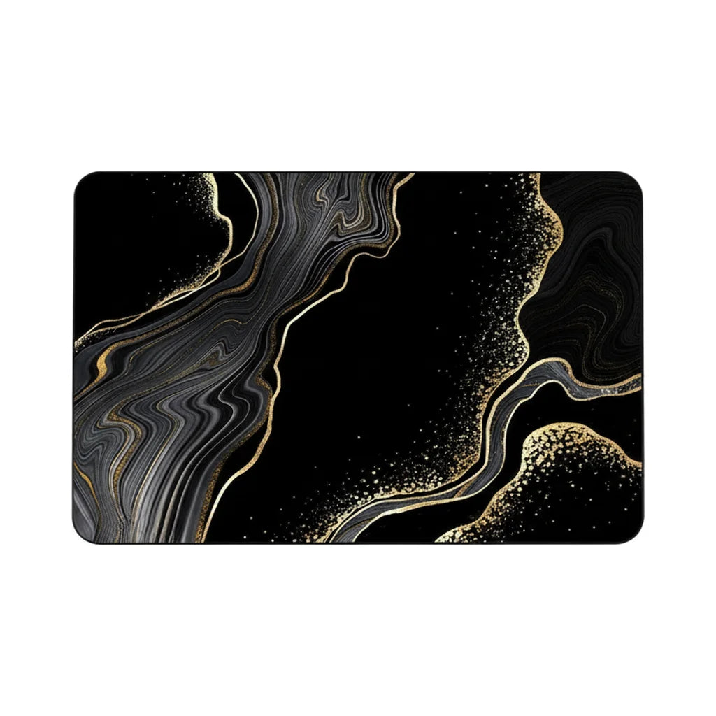 Tapis de Bain Noir et Doré Marbre Noir
