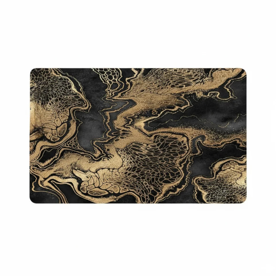 Tapis de Bain Noir et Doré Marbre Or
