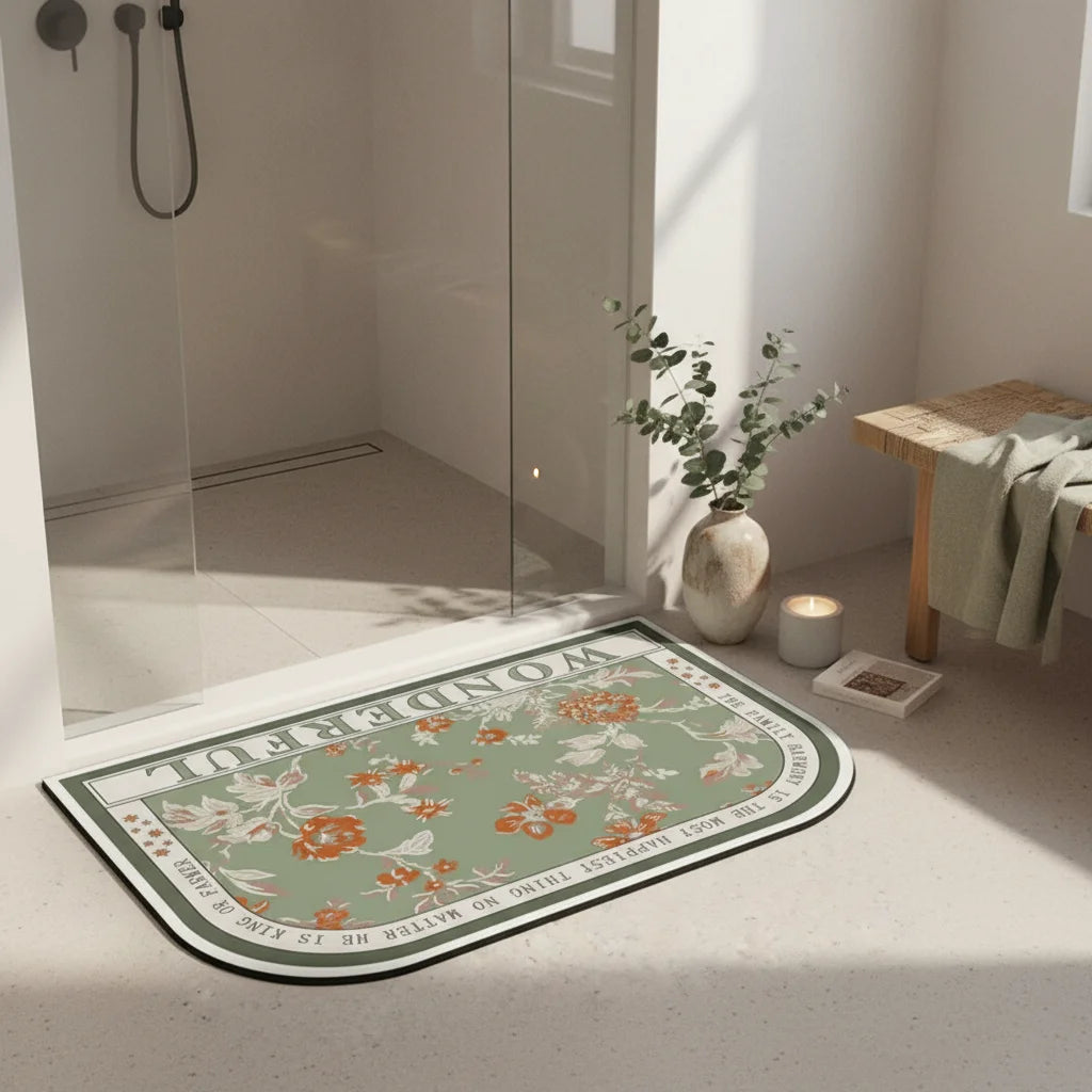 Tapis de Bain Orchidée Demi Lune Jardin Sauge