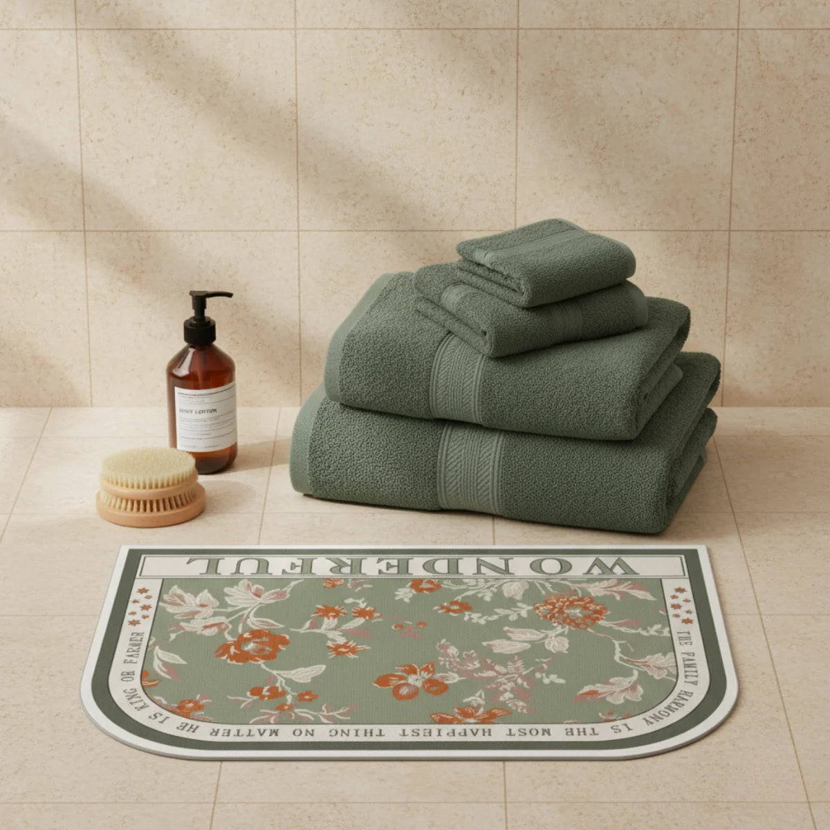 Tapis de Bain Orchidée Demi Lune Jardin Sauge