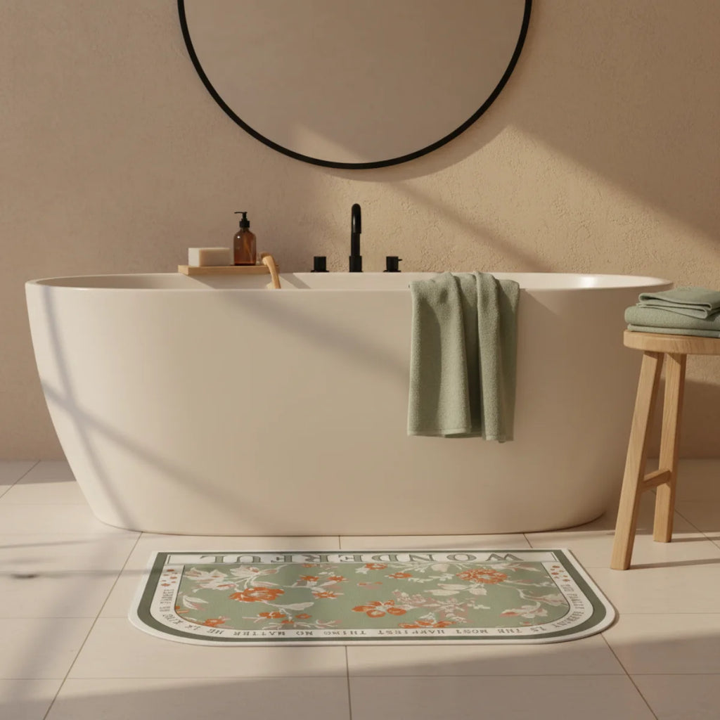 Tapis de Bain Orchidée Demi Lune Jardin Sauge