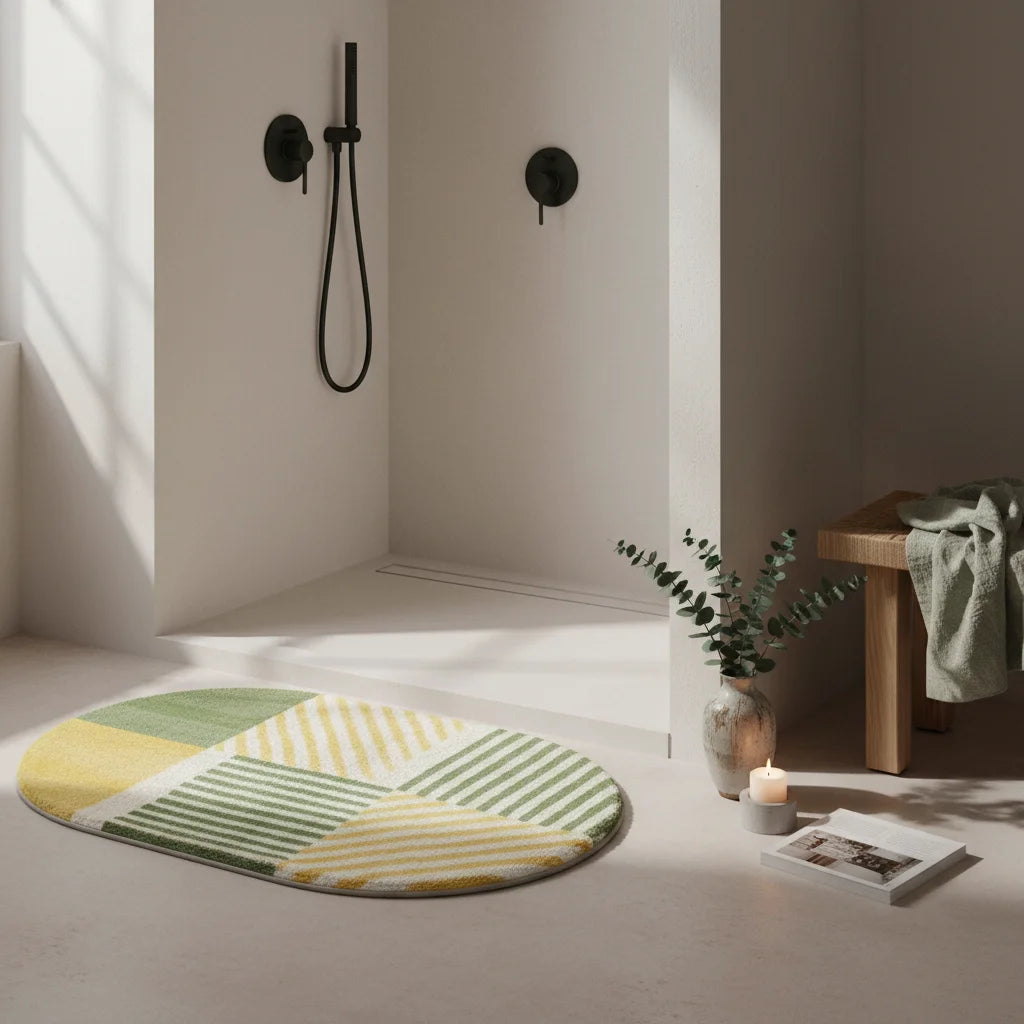 Tapis de Bain Ovale Mosaïque Végétale