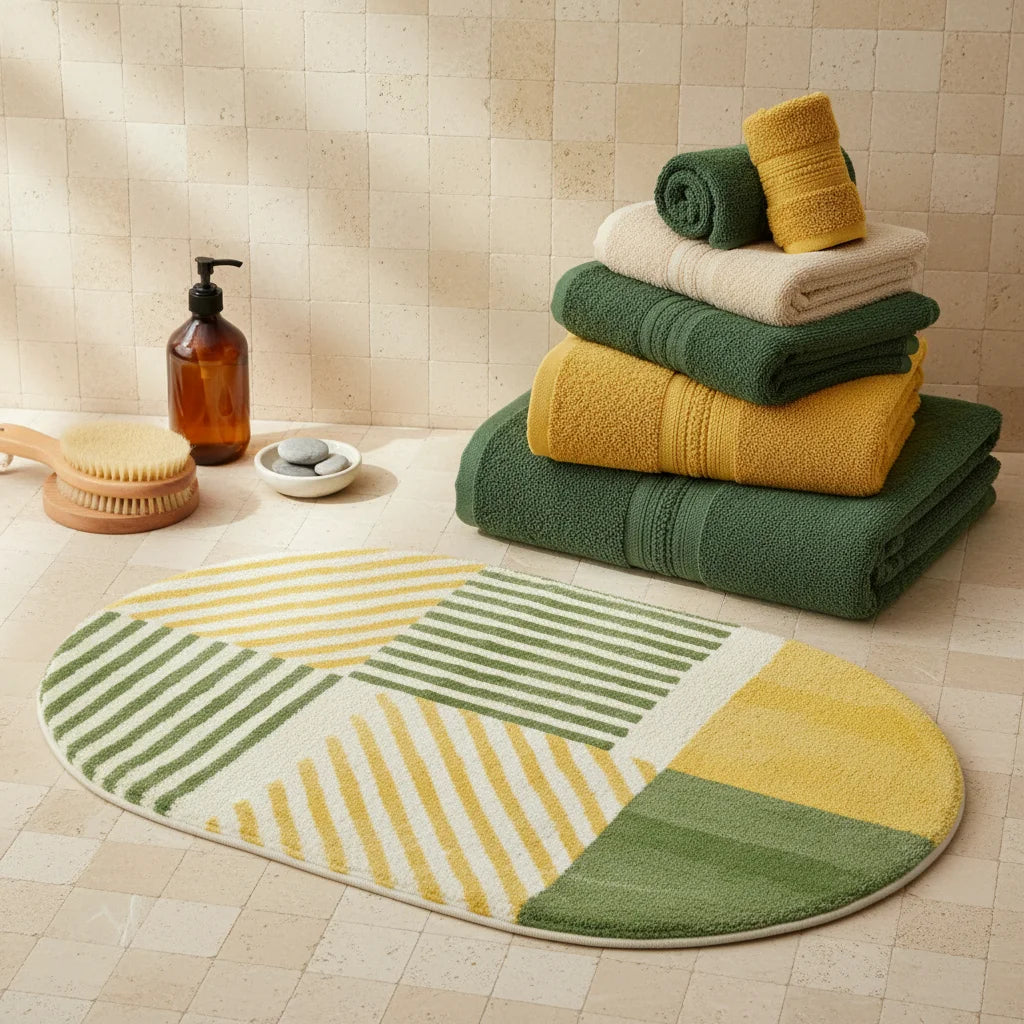 Tapis de Bain Ovale Mosaïque Végétale