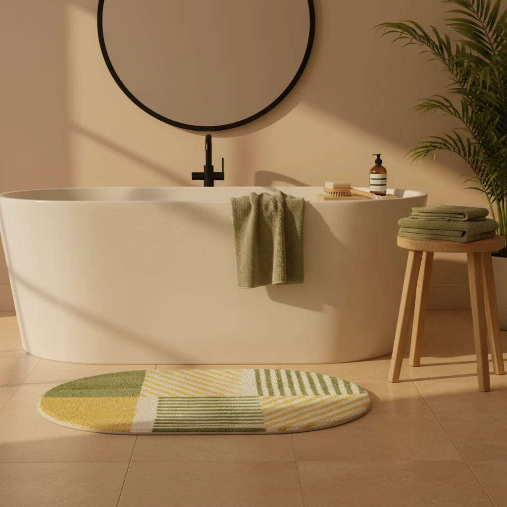 Tapis de Bain Ovale Mosaïque Végétale