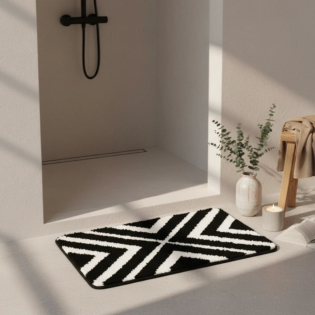 Tapis de Bain Rayé Noir Profond