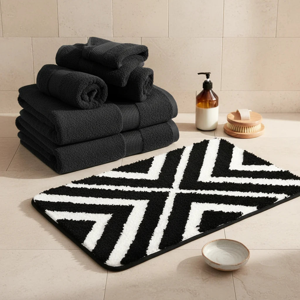 Tapis de Bain Rayé Noir Profond