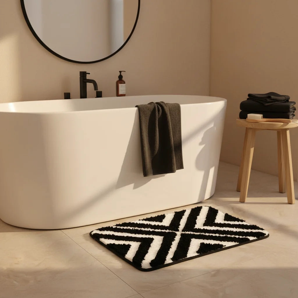 Tapis de Bain Rayé Noir Profond