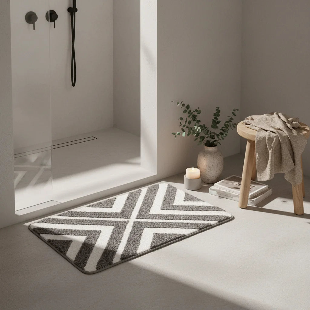 Tapis de Bain Rayé Gris Pierre