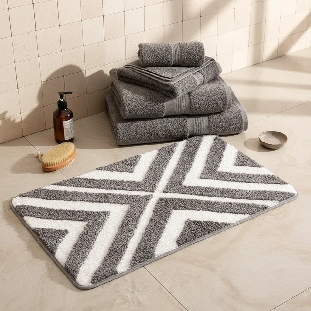Tapis de Bain Rayé Gris Pierre