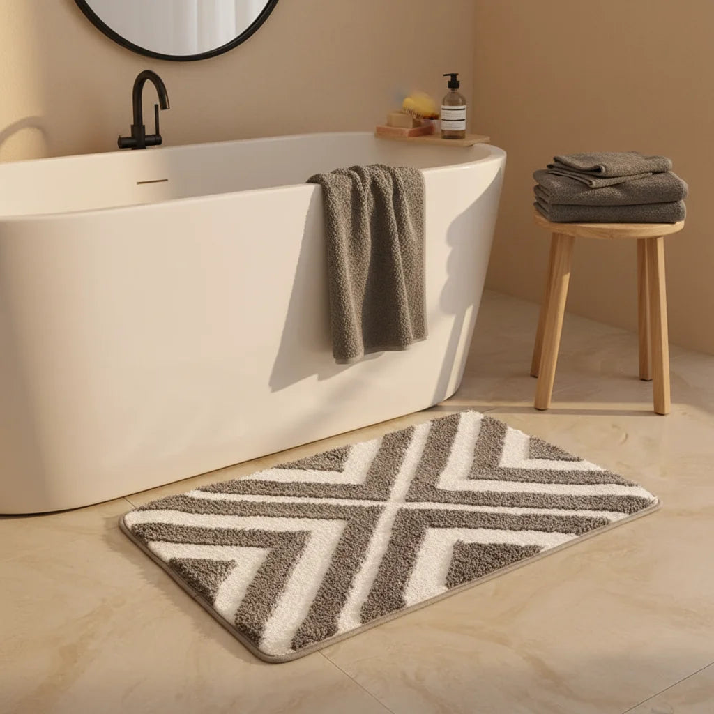 Tapis de Bain Rayé Gris Pierre