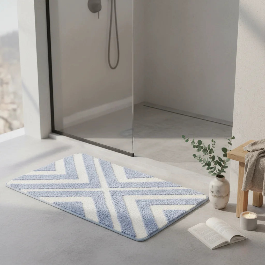 Tapis de Bain Rayé Bleu Glacier