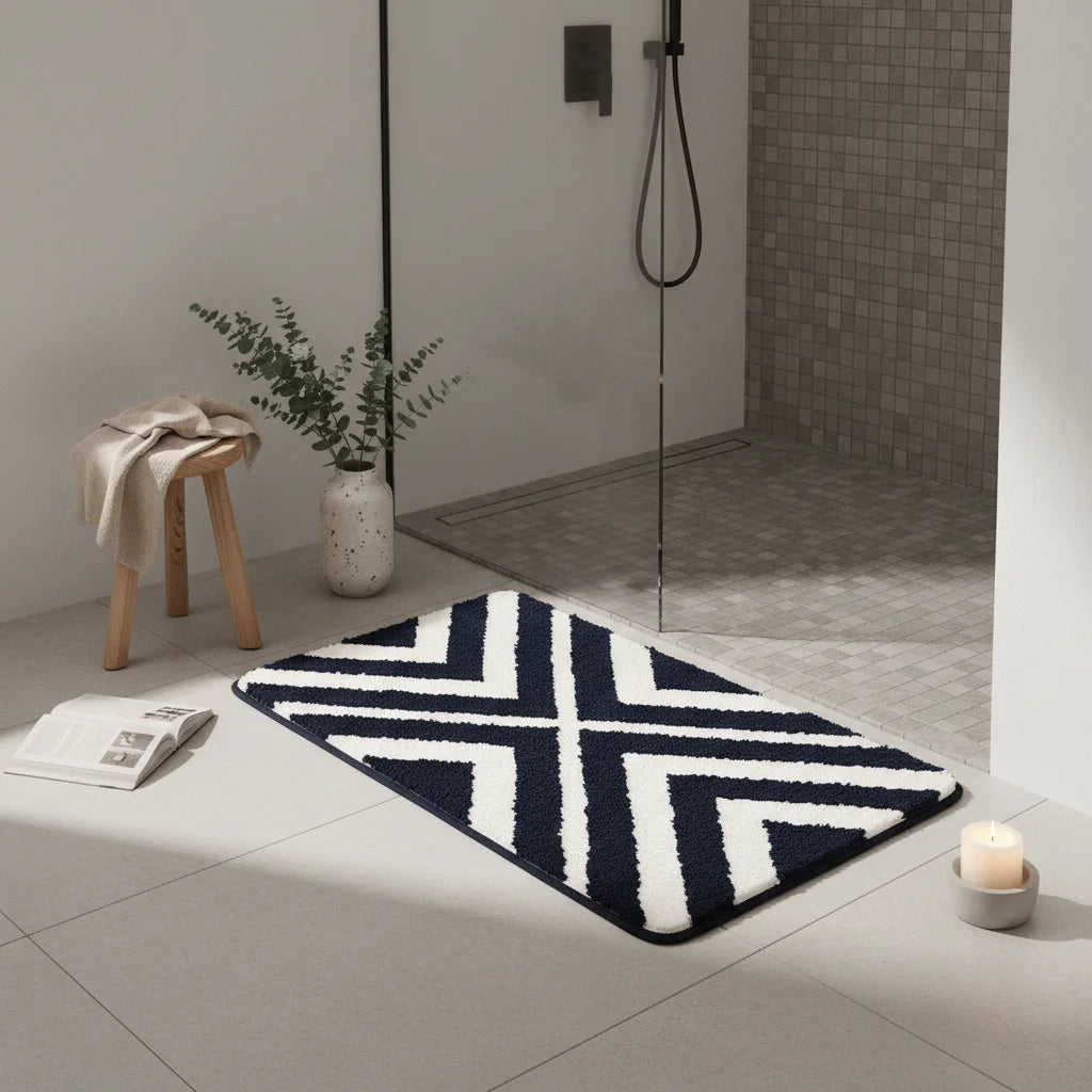 Tapis de Bain Rayé Bleu Nuit