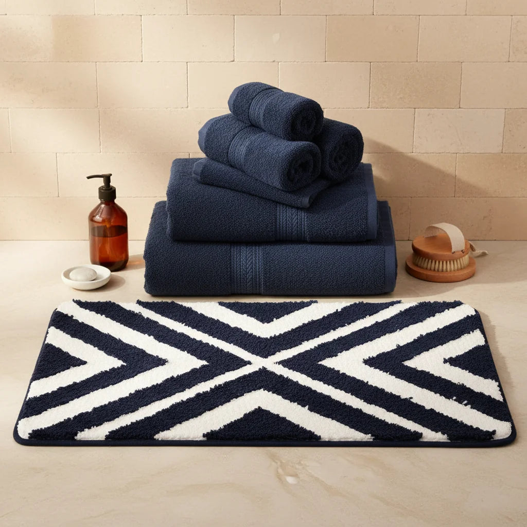 Tapis de Bain Rayé Bleu Nuit