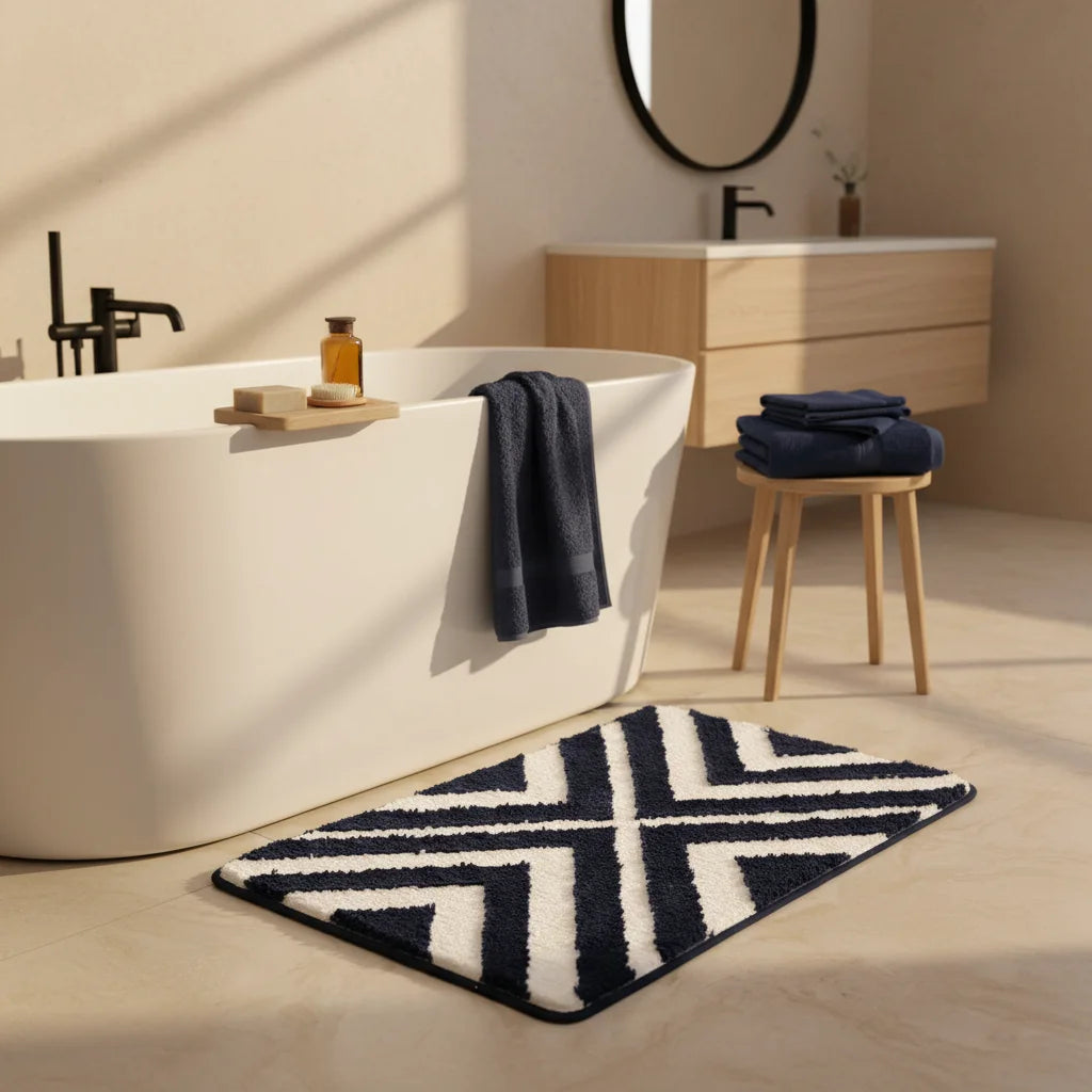 Tapis de Bain Rayé Bleu Nuit