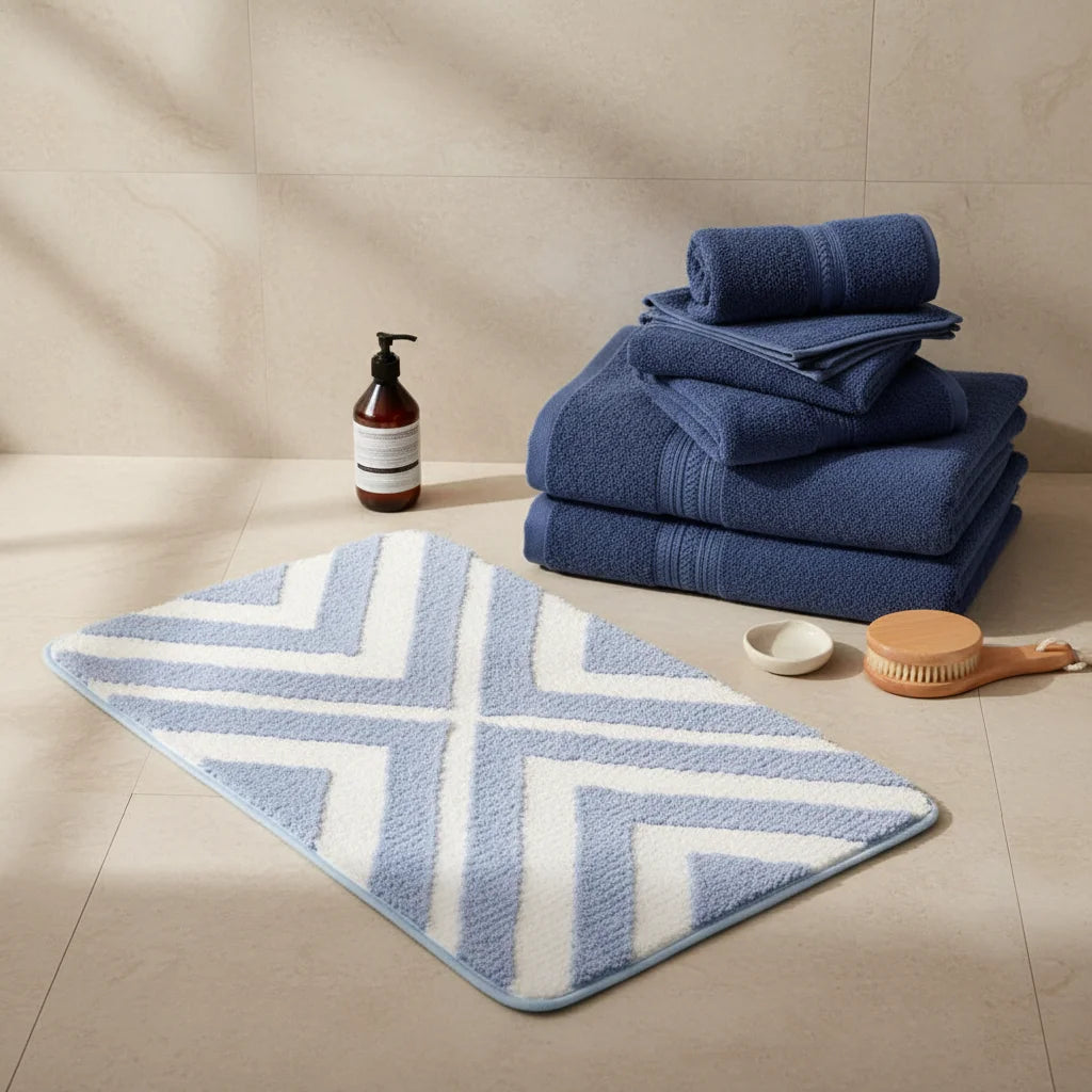 Tapis de Bain Rayé Bleu Glacier