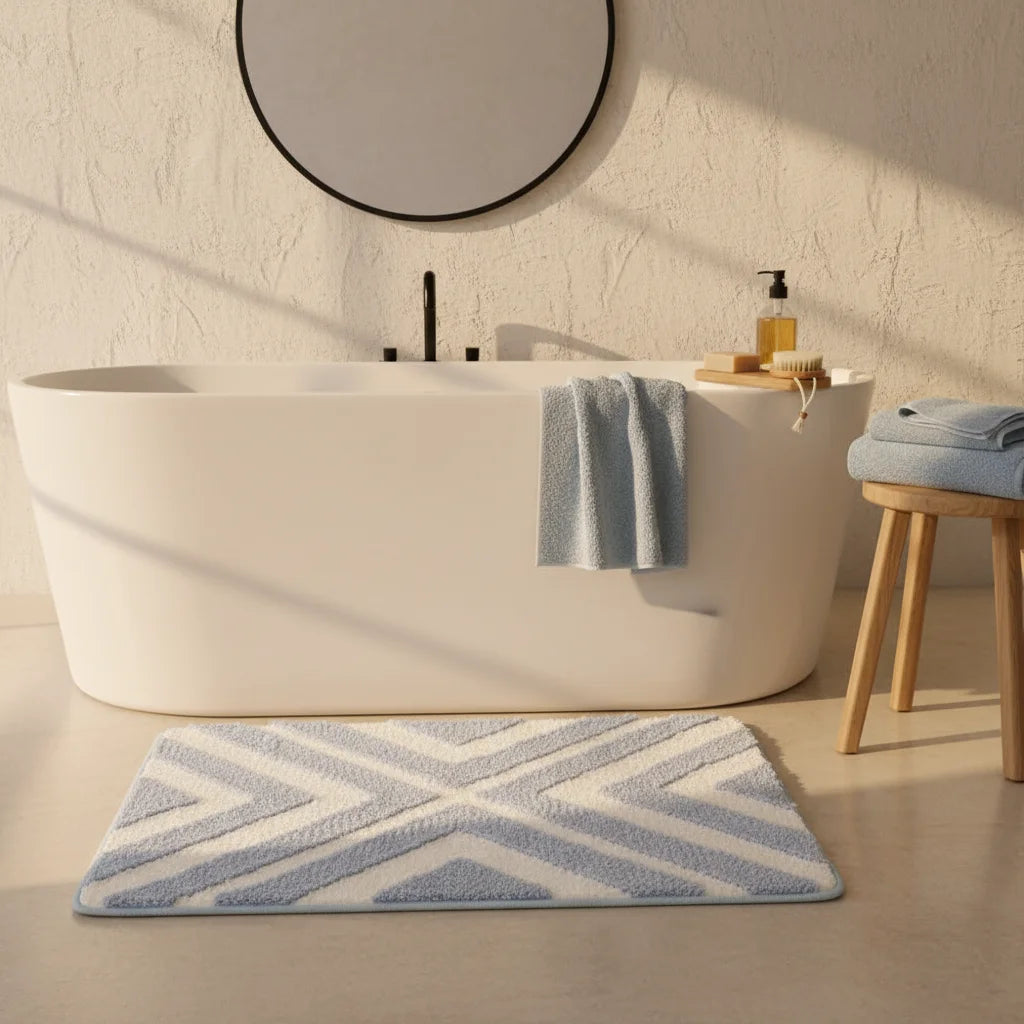 Tapis de Bain Rayé Bleu Glacier
