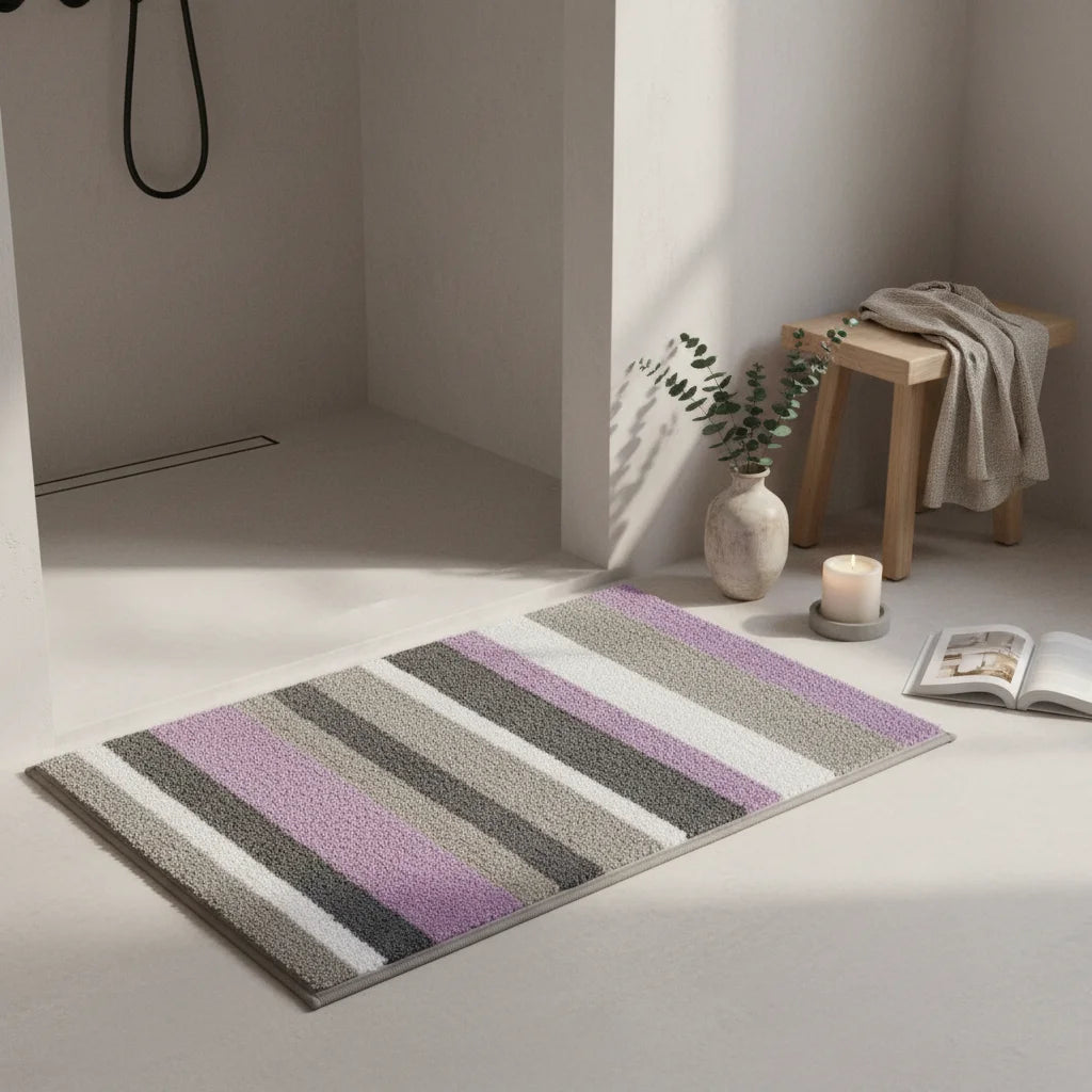 Tapis de Bain Rayures Rayures Lilas