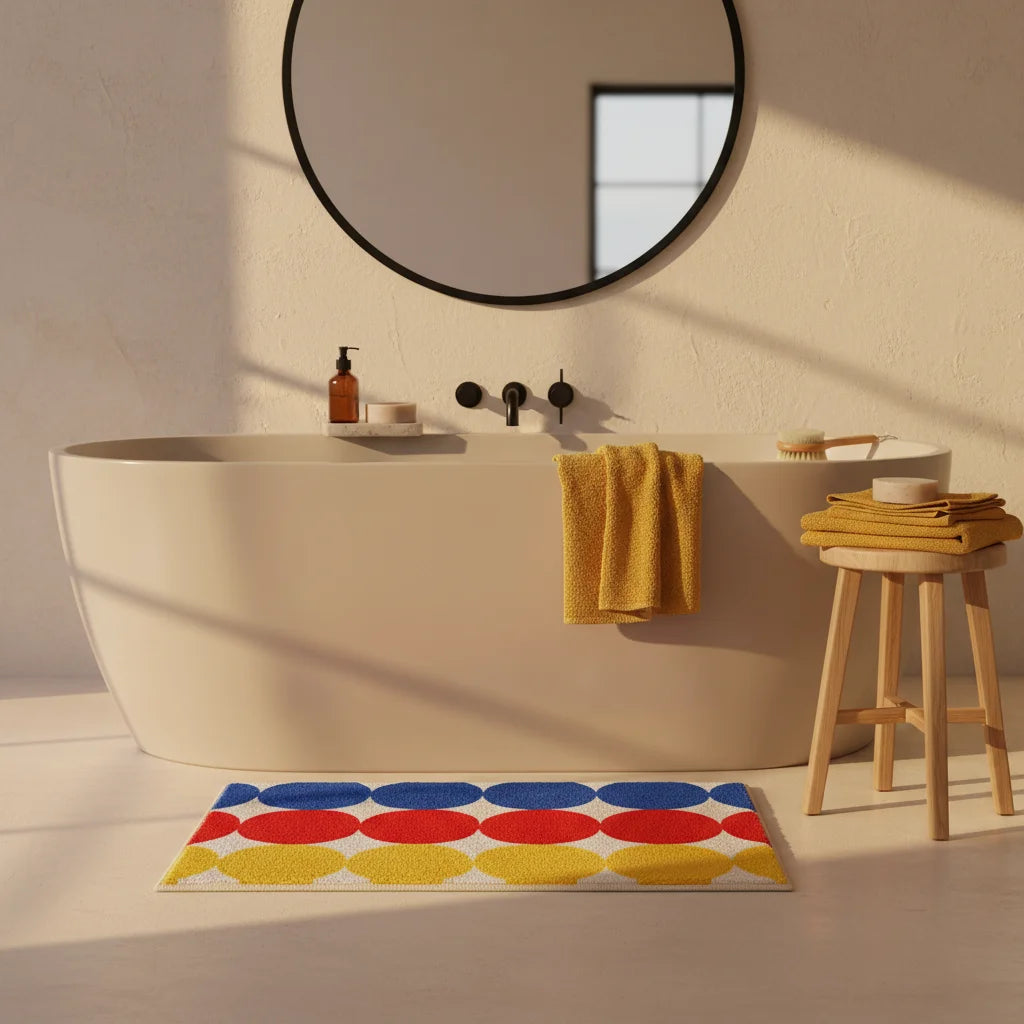 Tapis de Bain Rectangulaire avec Rond de Couleur