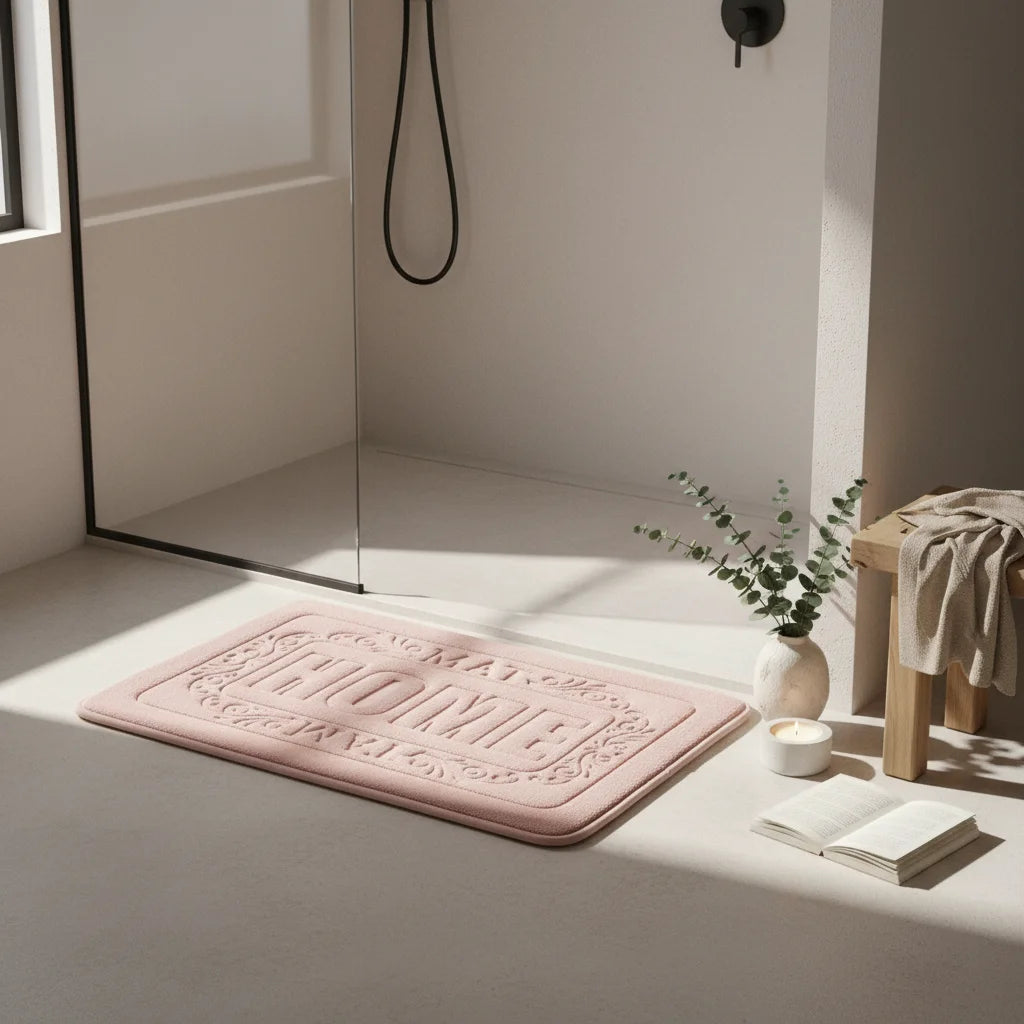 Tapis de Bain Rectangulaire Rose Poudré