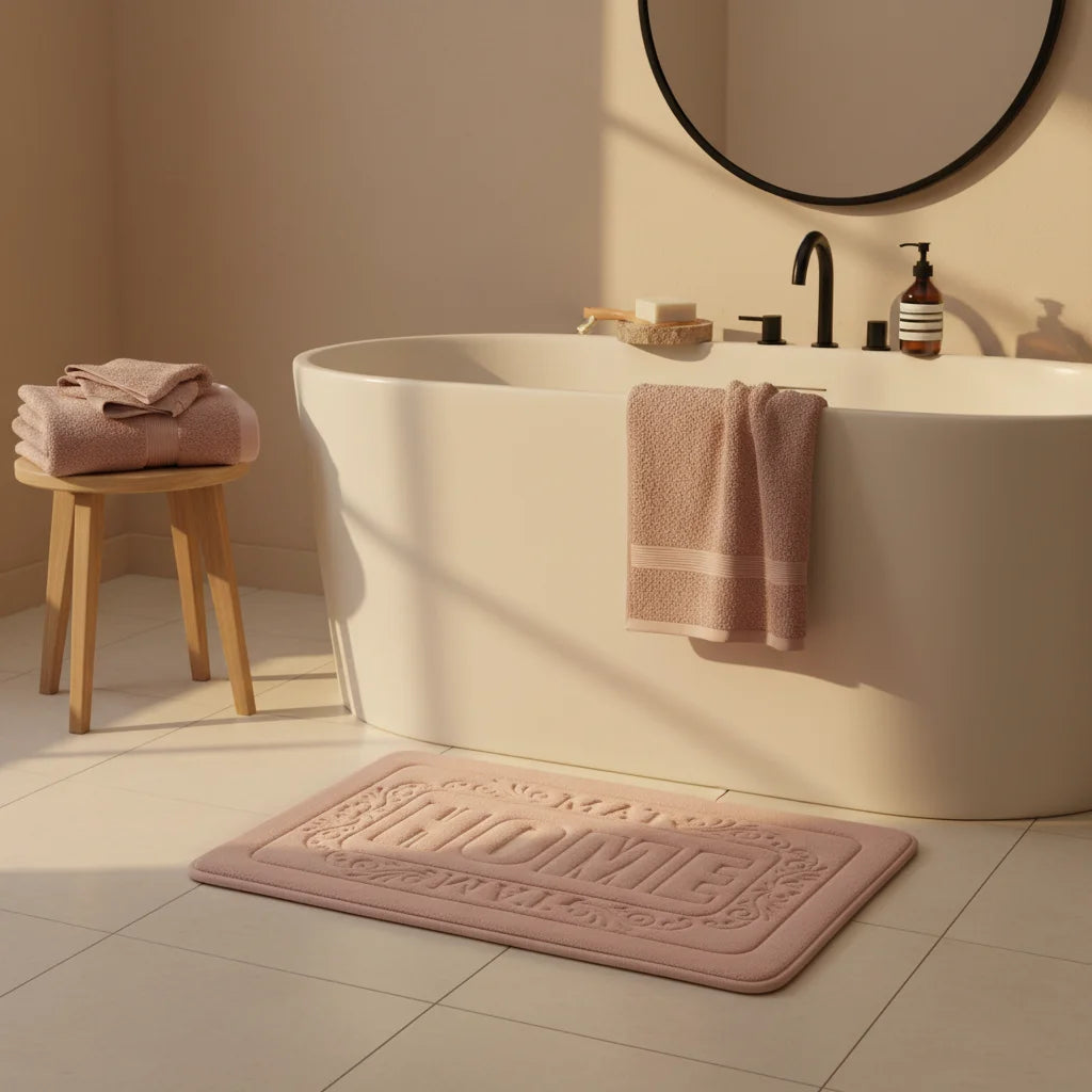 Tapis de Bain Rectangulaire Rose Poudré