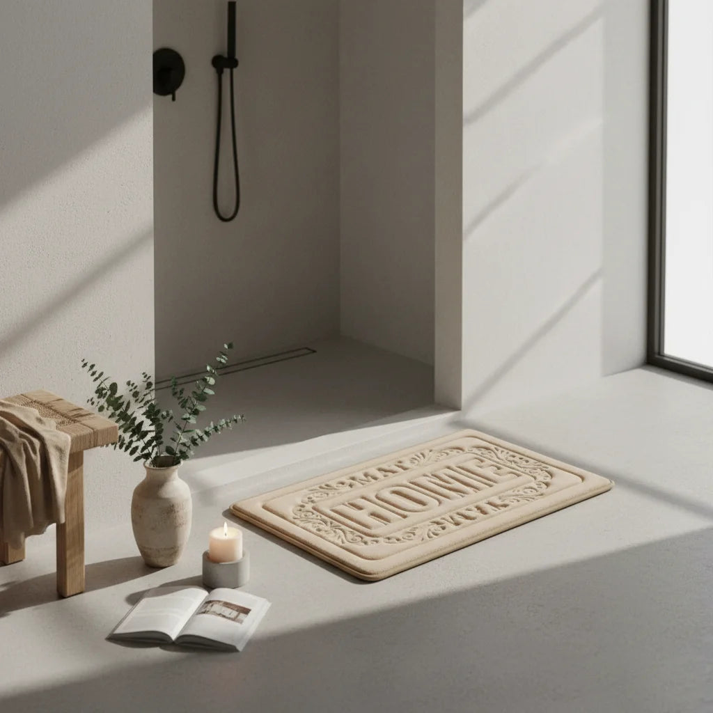 Tapis de Bain Rectangulaire Beige Doré