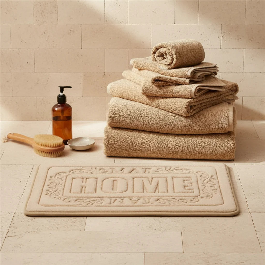 Tapis de Bain Rectangulaire Beige Doré