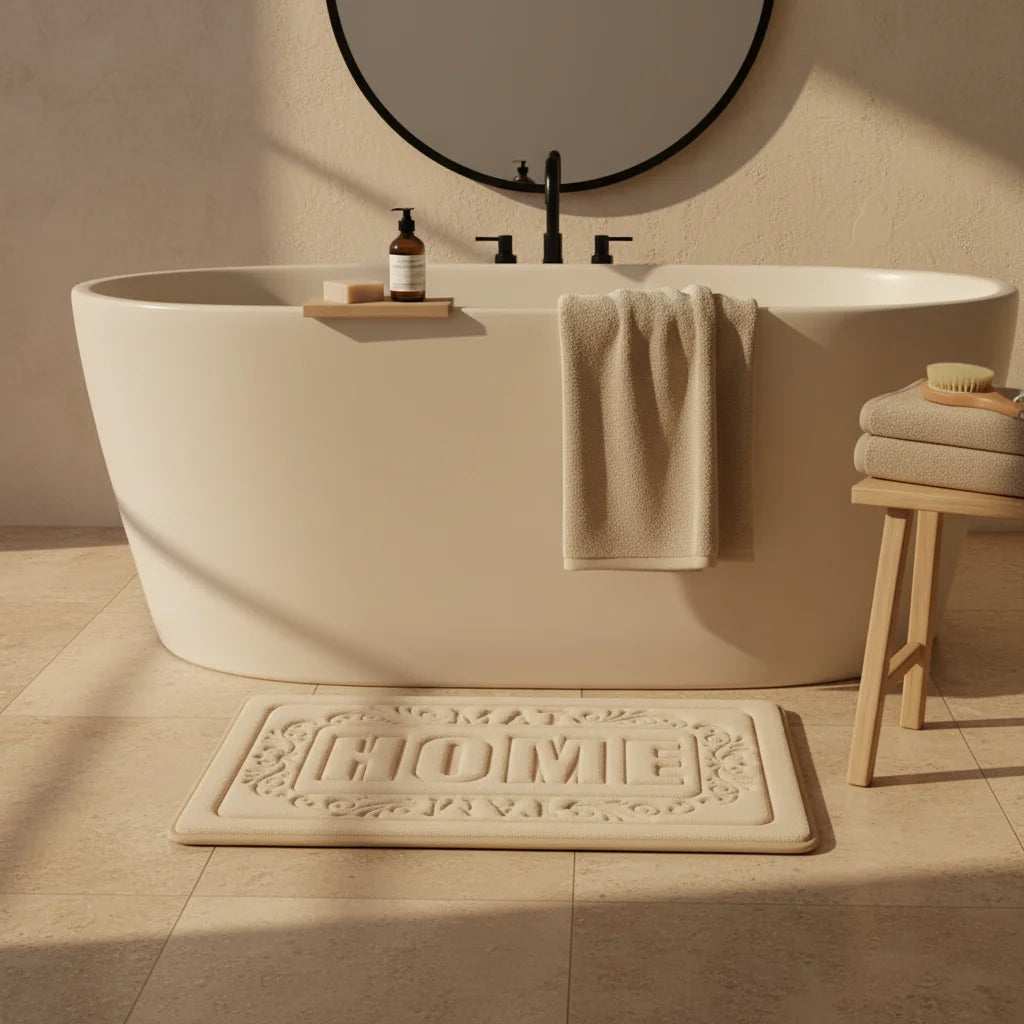 Tapis de Bain Rectangulaire Beige Doré