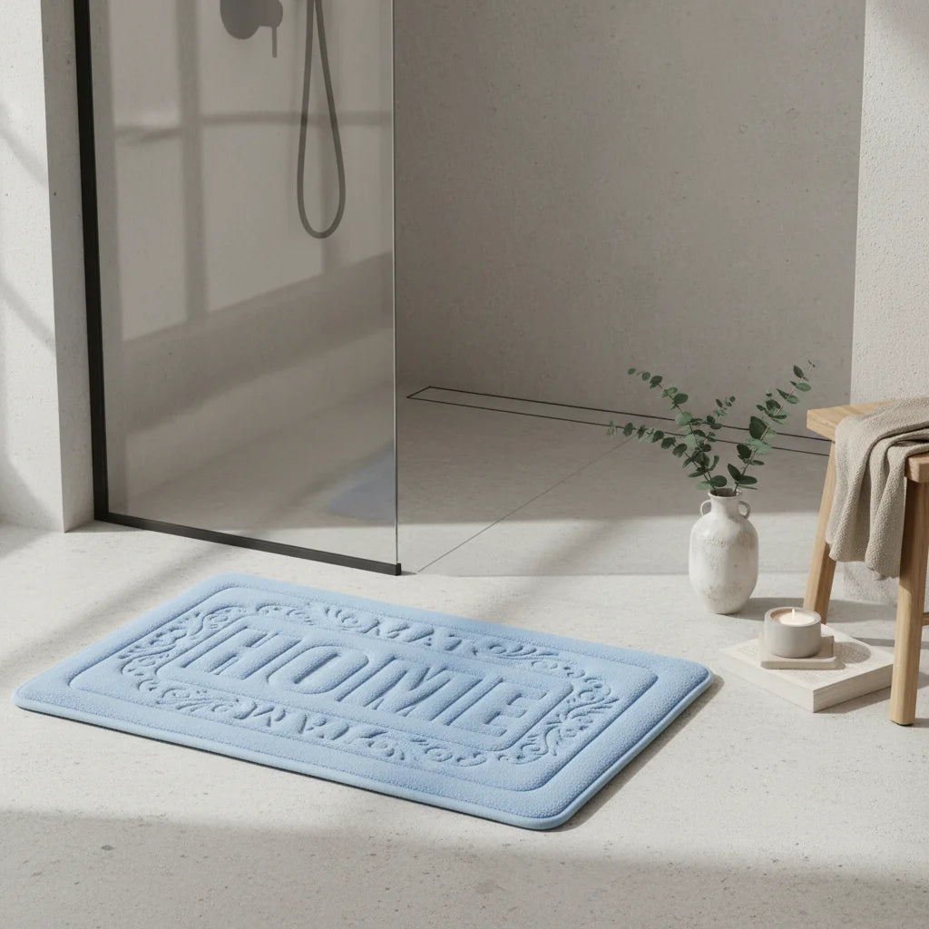 Tapis de Bain Rectangulaire Bleu Glacier