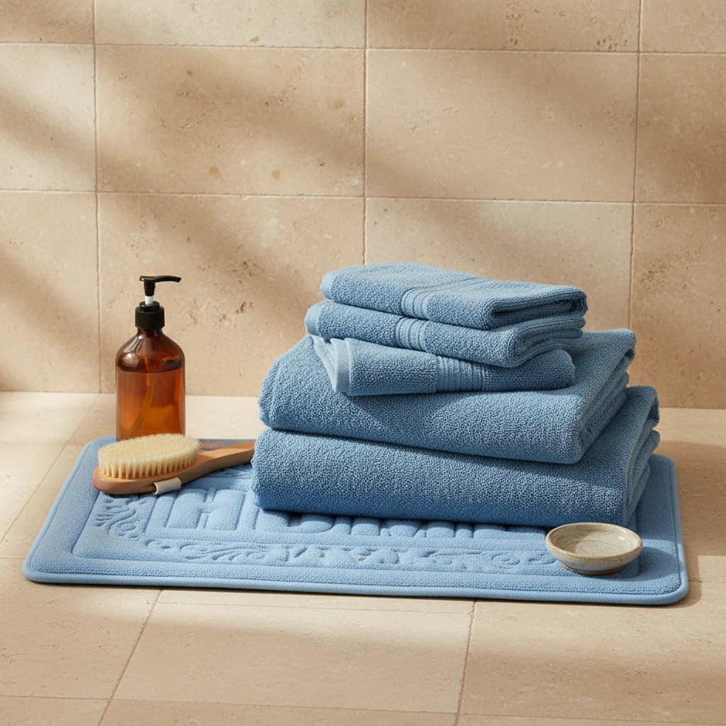 Tapis de Bain Rectangulaire Bleu Glacier