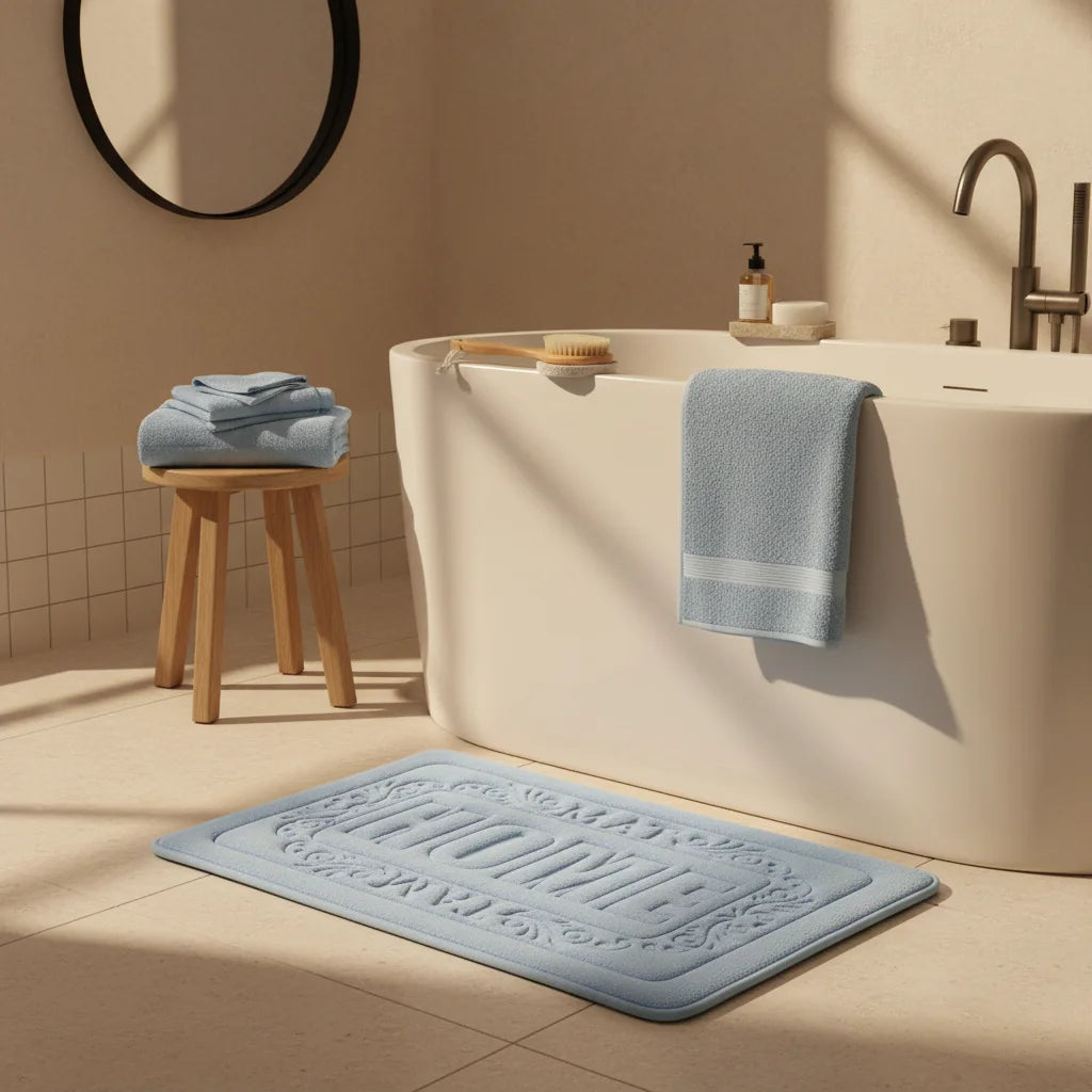 Tapis de Bain Rectangulaire Bleu Glacier